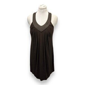 Bra Tops Embellished V-Neck Womens Tunic Dress Size M Brown